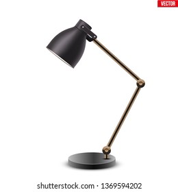 Task Table Desk Lamp Sample Model Vintage Cone Shade With Brass Arm. For Coworking, Office Workspace And Study Room. Vector Illustration Isolated On White Background.