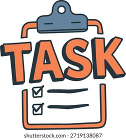 Adesivo de texto de tarefa com ícone de lista de verificação da área de transferência para listas de produtividade e tarefas pendentes.