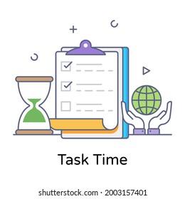 Task time icon, clipboard paper with sandglass