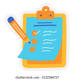 task todo list pen clipboard job mission work duty project single isolated icon with sticker outline cut style