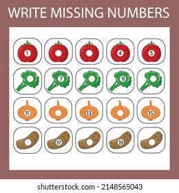 The task is to write in the lost numbers from 1 to 20. Educational exercises for preschool children