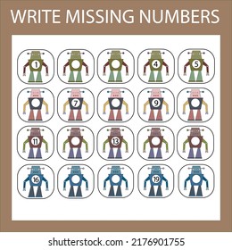 The task is to write in the lost numbers from 1 to 20. Educational exercises for preschool children
