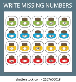 The task is to write in the lost numbers from 1 to 20. Educational exercises for preschool children