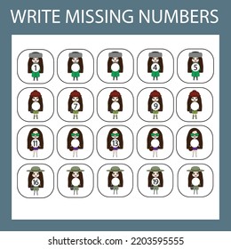 The task is to write in the lost numbers from 1 to 20. Educational exercises for preschool children