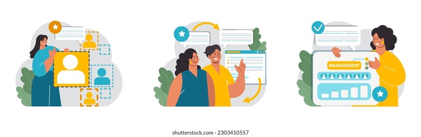 Tasking set. Setting and following schedule. Time optimization of office character. Checklist making. Successful business project management, planning and implementation. Flat vector illustration