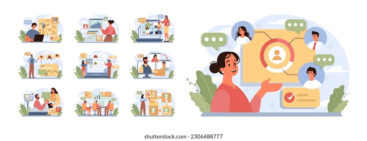 Tasking set. Setting and following schedule. Time optimization of office character. Checklist making. Successful business project management, planning and implementation. Flat vector illustration