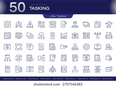 Tasking stroke icon. Tasking line icon set. editable stroke icon pack. Line, Thin, Linear Style Icon Bundle. Fully Customizable