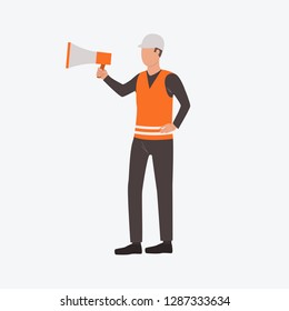 Taskmaster with megaphone. Team, building, working. Can be used for topics like development, industrial