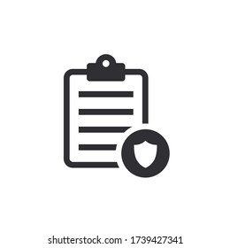 Tasks. Clipboard icon.  Signed approved document icon. Document protection. Personal information security. Data protection and File security. File access.