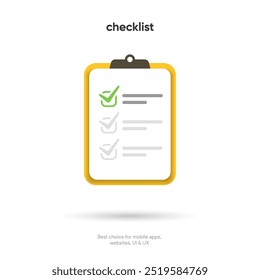 Tasks clipboard icon. Task done sign. Approved document icon. Project completed. Check Mark sign. Worksheet sign. Application form. Fill in the form. Report. Checklist icon