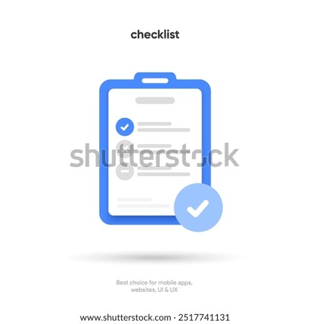 Tasks clipboard icon. Task done sign. Approved document icon. Project completed. Check Mark sign. Worksheet sign. Application form. Fill in the form. Report. Checklist icon
