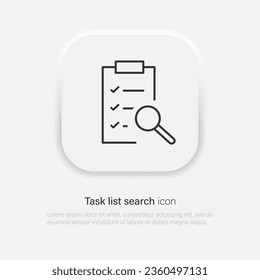 Tasks. Clipboard with search magnifying glass icon. Document icon. Vector EPS 10