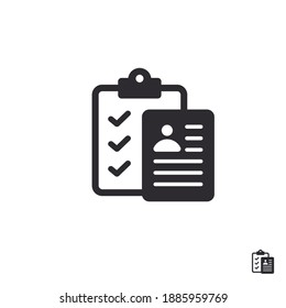 Tasks. Clipboard - vector icon. Clipboard icon. Task done. Signed approved document icon. Project completed. Check Mark sign. Worksheet sign. Survey. Extra options. Profile icon. Application form.