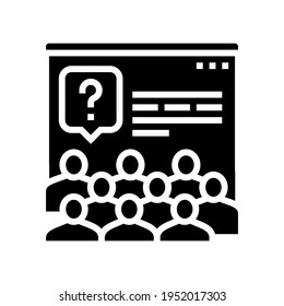 tareas de discusión en el vector de icono de glifo del foro. tareas de discusión en la firma del foro. símbolo de contorno aislado ilustración negra