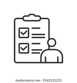 Tasks done, icon in line design. Tasks done, completed tasks, finished work, checkmark task, productivity success on white background vector. Tasks done editable stroke icon