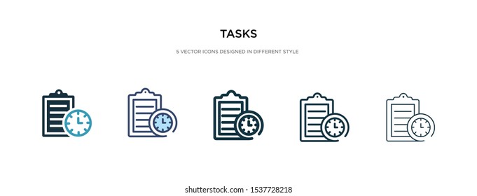 tasks icon in different style vector illustration. two colored and black tasks vector icons designed in filled, outline, line and stroke style can be used for web, mobile, ui
