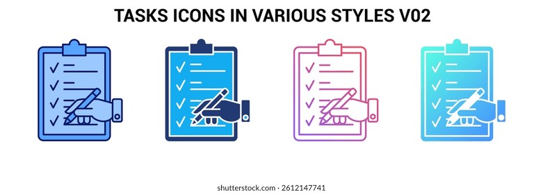 Tasks icon represented by Tasks symbol Blue, Gradient, Dualtone, Fill style.