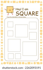 Tasks for kids. Shapes learning. Early education. Tracing worksheet for children. Preschool handwriting practice. Geometry game. Maze activity. Dashed lines play and study page book. 
