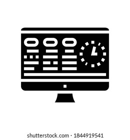 tasks on computer screen glyph icon vector. tasks on computer screen sign. isolated contour symbol black illustration