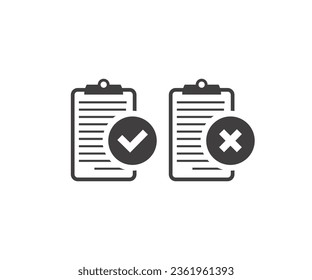 Tasks. Prepare document icon design. Project completed. Reject file. Accept document. Survey. Worksheet sign. Check Mark sign vector design and illustration.
