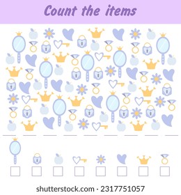 Tasks for preschool education. 
Count the items. Game for children