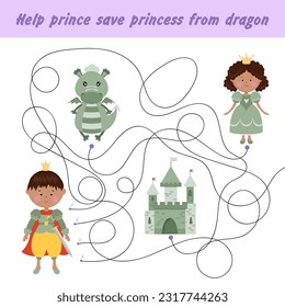 Tasks for preschool education. Maze game. Help the prince save the princess. Labyrinth