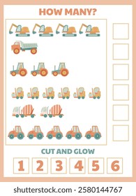 tasks for preschoolers to count to 10 with construction machines 