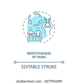 Tasks repetitiveness concept icon. Ergonomic stressor idea thin line illustration. Work processes. Risk factor. Repetitive movements. Vector isolated outline RGB color drawing. Editable stroke