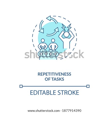 Tasks repetitiveness concept icon. Ergonomic stressor idea thin line illustration. Work processes. Risk factor. Repetitive movements. Vector isolated outline RGB color drawing. Editable stroke
