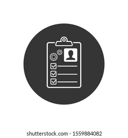 Tasks symbol vector sign white icon isolated on gray background. Simple logo vector illustration for graphic and web design. Signed approved document. Project completed