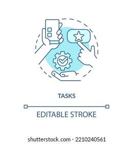 Tasks turquoise concept icon. Plan work objectives. Assignment list. Testing goals abstract idea thin line illustration. Isolated outline drawing. Editable stroke. Arial, Myriad Pro-Bold fonts used