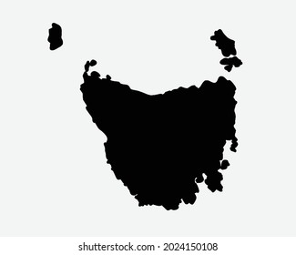 Tasmania Australien Karte Schwarze Silhouette. TAS, Australian State Shape Geography Atlas Border Boundary. Schwarze Karte einzeln auf weißem Hintergrund. EPS-Vektorgrafik-Clipart-Kunstsymbol