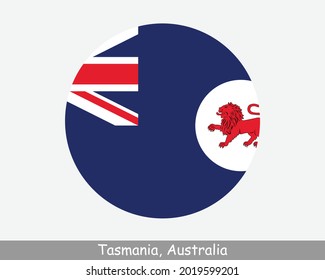 Tasmania Australia Round Circle Flag. Tas Australian State Circular Button Banner Icon. Die Apfelinsel, Holiday Isle, EPS-Vektorgrafik