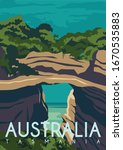 Tasmania Australia Vector Illustration Background. Travel to Eaglehawk Neck, Tasmania Australia. Flat Cartoon Vector Illustration in Colored Style.