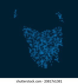 Tasmania dotted glowing map. Shape of the island with blue bright bulbs. Vector illustration.