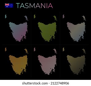 Tasmania dotted map set. Map of Tasmania in a dotted style with borders filled with beautiful smooth gradient circles. Neat vector illustration.