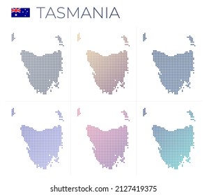 Tasmania dotted map set. Map of Tasmania in a dotted style with borders filled with beautiful smooth gradient circles. Modern vector illustration.