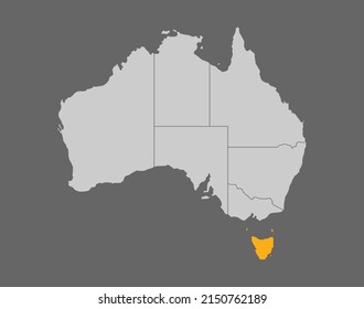 Tasmania resalta el mapa del vector sobre fondo gris