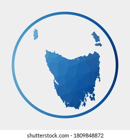 Icono de Tasmania. Mapa poligonal de la isla en anillo de gradiente. Signo de Tasmania redondo bajo poli. Ilustración vectorial.
