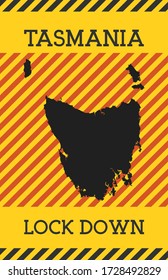 Tasmania Lock Down Sign. Yellow island pandemic danger icon. Vector illustration.