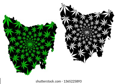 Tasmania - map is designed cannabis leaf green and black, Tasmania island (TAS) map made of marijuana (marihuana,THC) foliage,