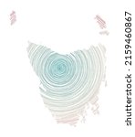 Tasmania map filled with concentric circles. Sketch style circles in shape of the island. Vector Illustration.