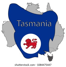 A Tasmania map and flag isolated on a white background