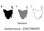 Tasmania map in outline style, black color, gray color	