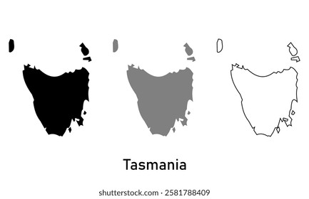 Tasmania map in outline style, black color, gray color	