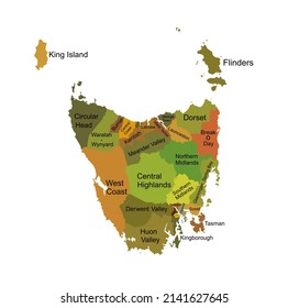 Tasmania map vector silhouette illustration isolated on white background. Part of Australian continent territory symbol. Country in Australia, United Kingdom in Oceania. Commonwealth.