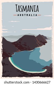 Tasmania retro poster. Tasmania travel illustration. States of Australia greeting card.