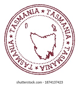 Tasmania round rubber stamp with island map. Vintage red passport stamp with circular text and stars, vector illustration..