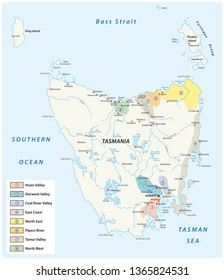 tasmania wine regions and wineyards vector map