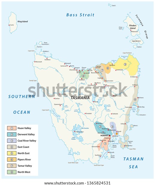 Tasmania Wine Regions Wineyards Vector Map Stock Vector (Royalty Free ...